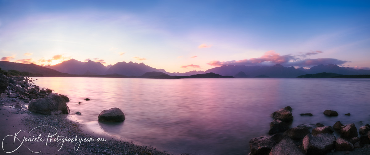 Lake Te Anau Panorama at Sunset